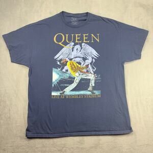 Queen Live at Wembley Stadium Band T-Shirt Men's XXL Blue Cotton Freddie Mercury